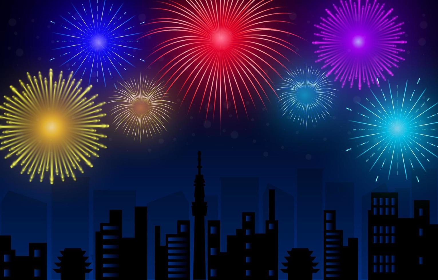 Fireworks on City Night Background vector