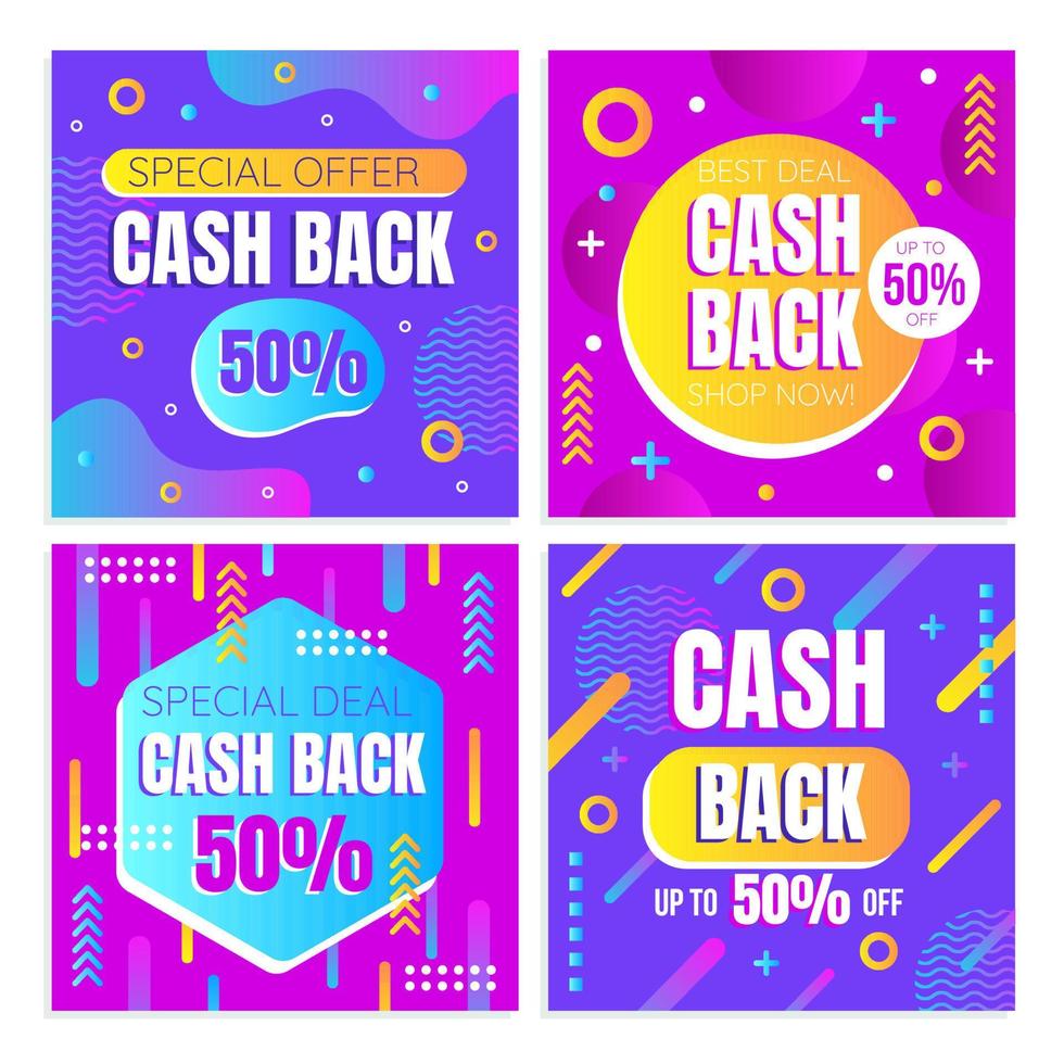 Cash Back Online Shopping Social Media Post Templates vector