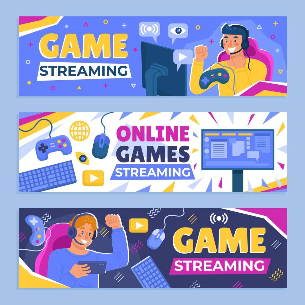 Online Streaming Banner Gaming Templates Set vector