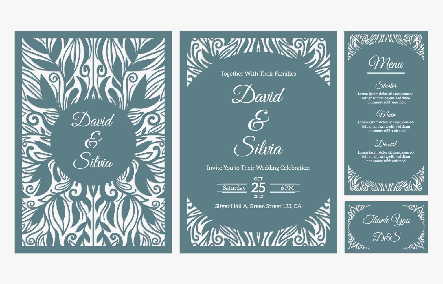 plantillas de conjunto de diseño de corte láser de boda vector