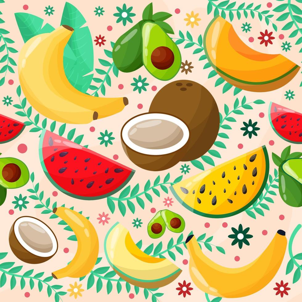 Tropical Fruits Seamless Pattern Background vector