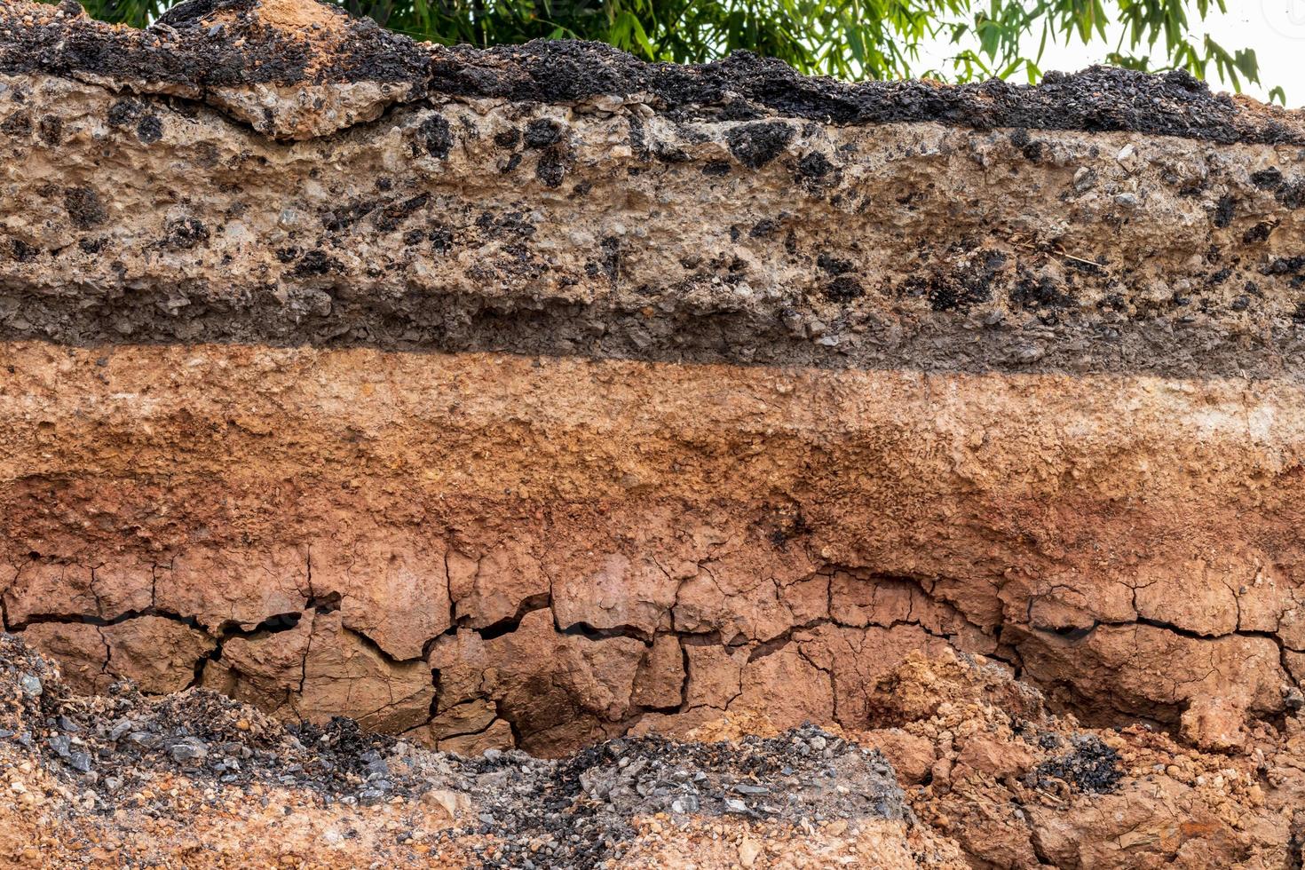 suelo bajo la carretera, que ha sido erosionado en el campo. foto