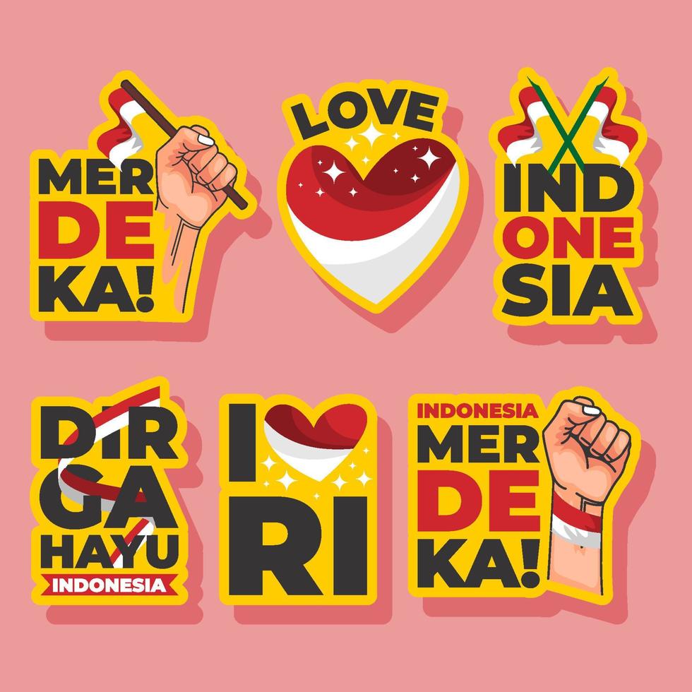 conjunto de pegatinas de indonesia kemerdekaan vector