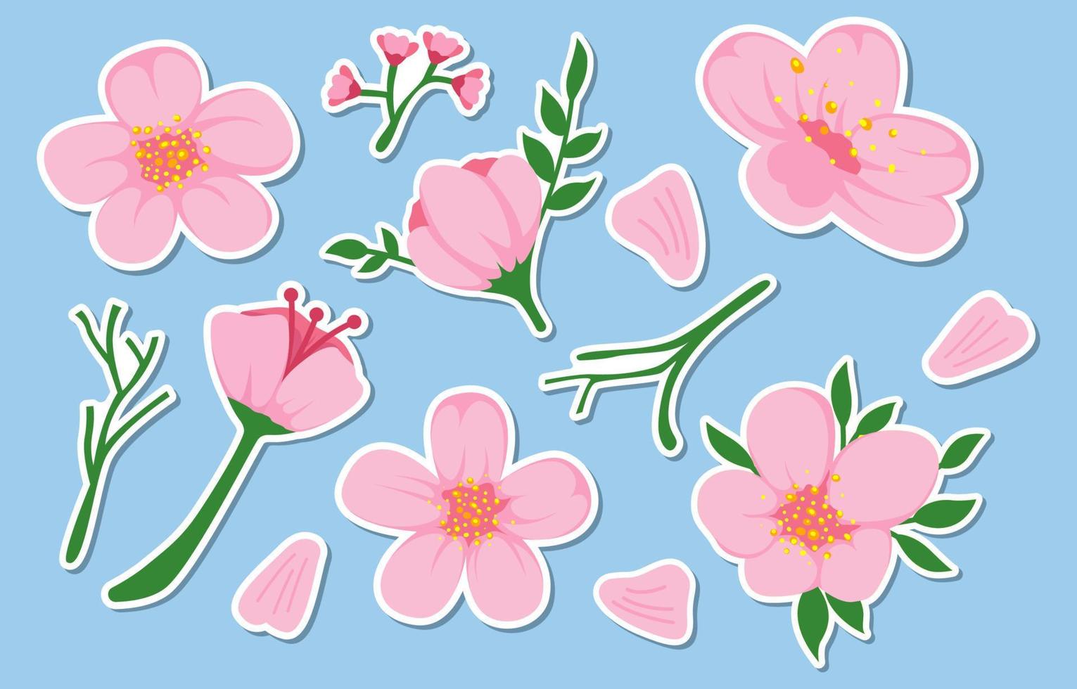 Set of Spring Cherry Blossom Sticker Collection vector