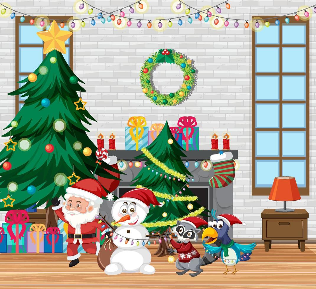 tema navideño con santa y muñeco de nieve vector