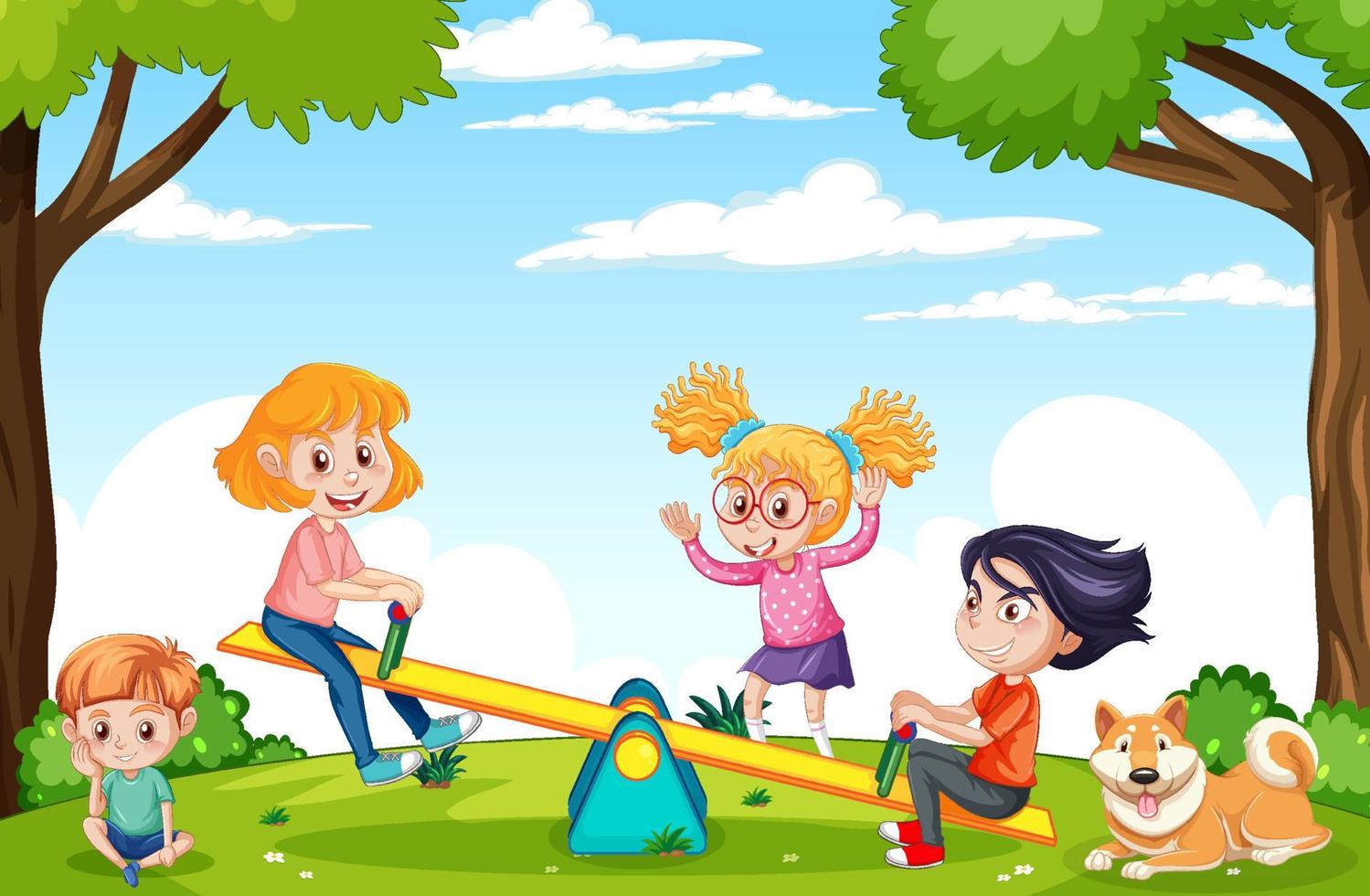 Happy children playing at playground vector