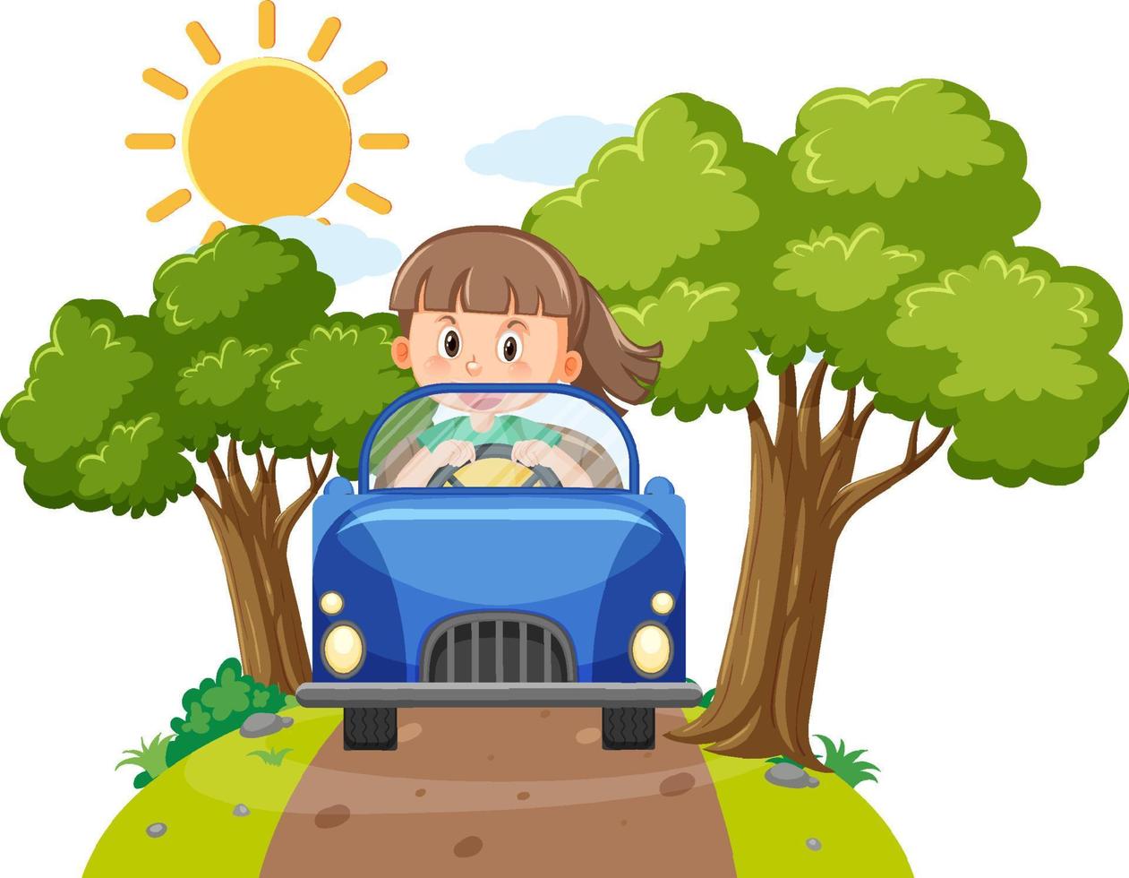 Cute girl driving car cartoon vector