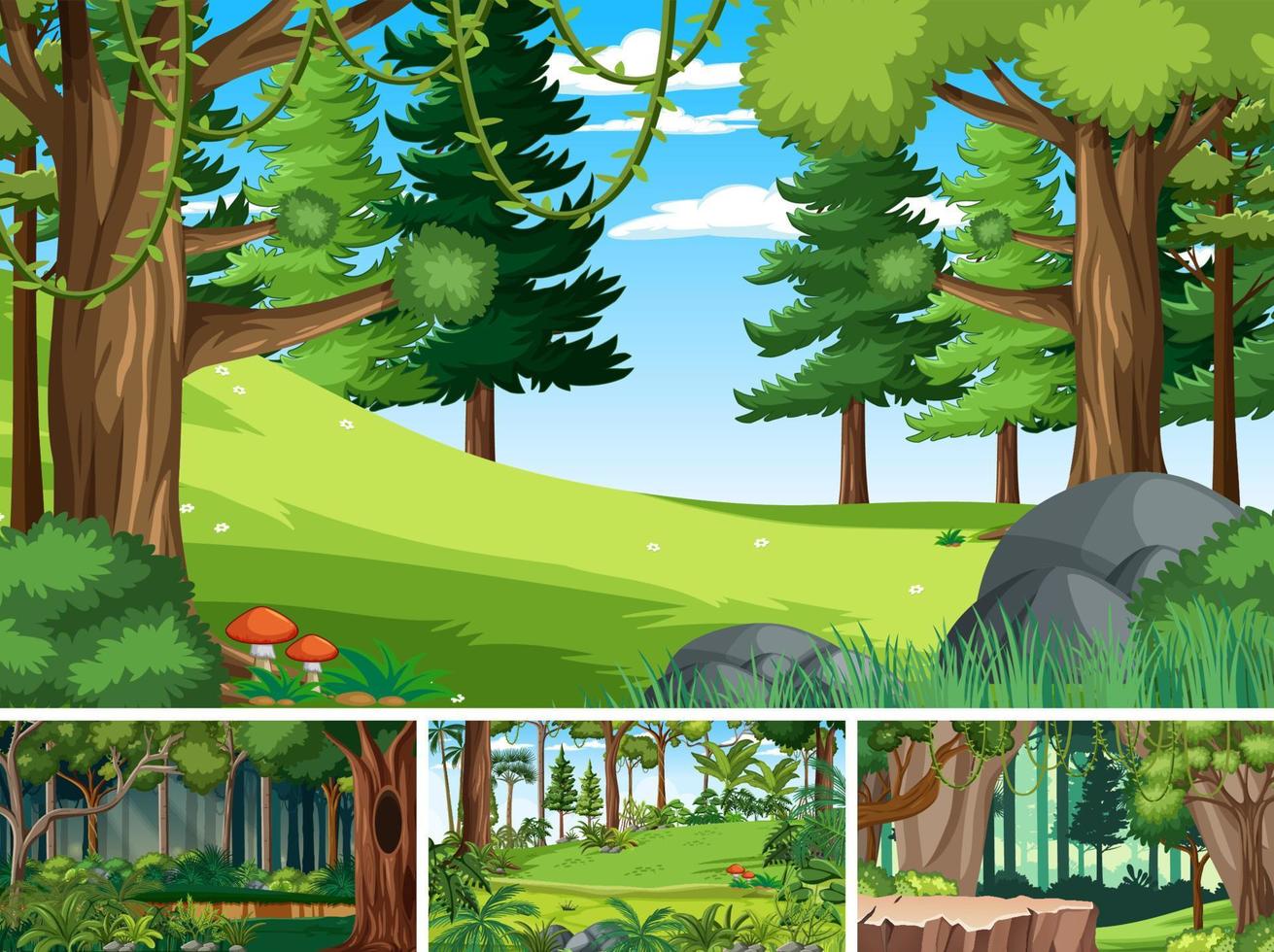 Nature scene with many trees and green grass vector
