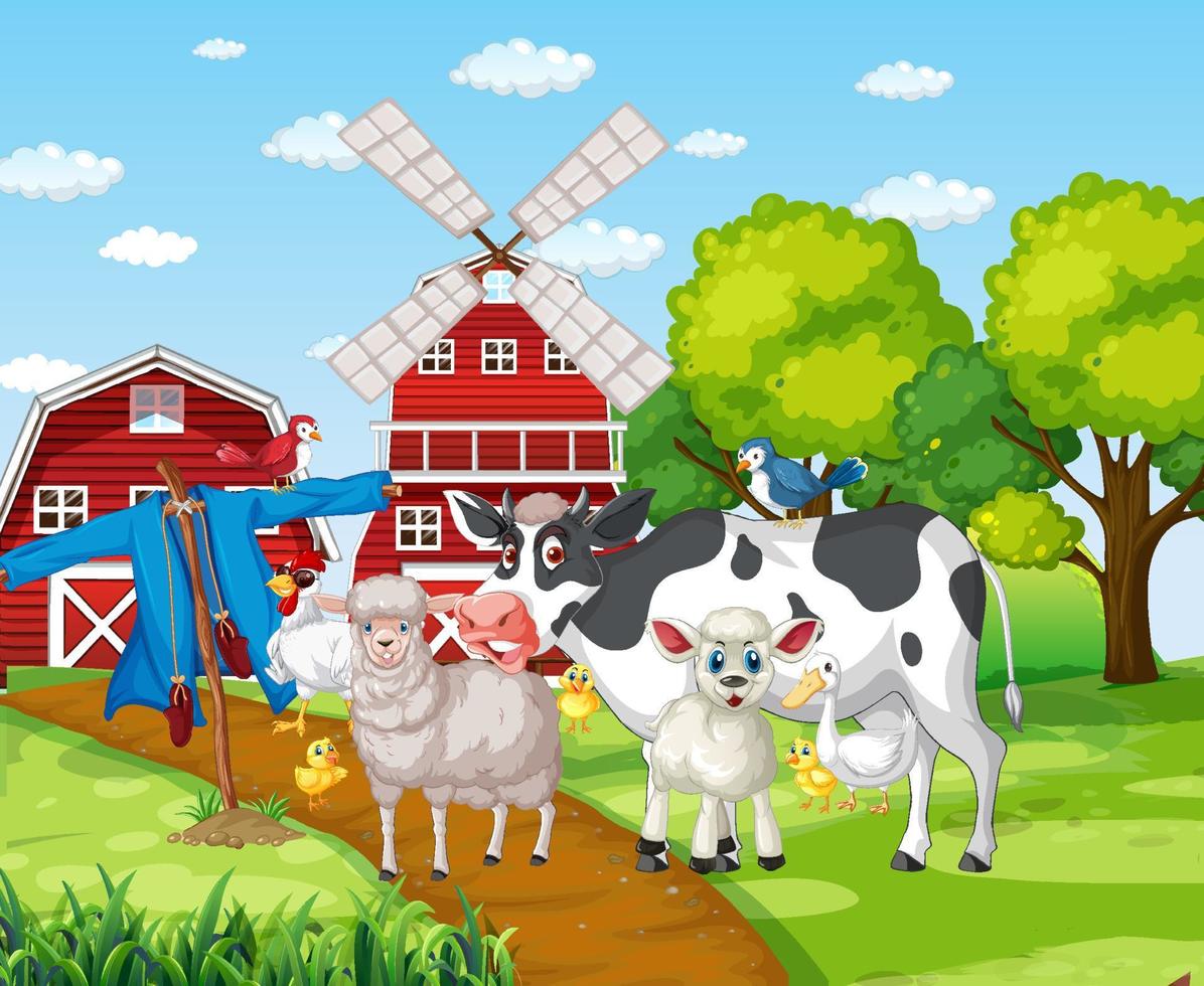 Farming theme with many animals vector