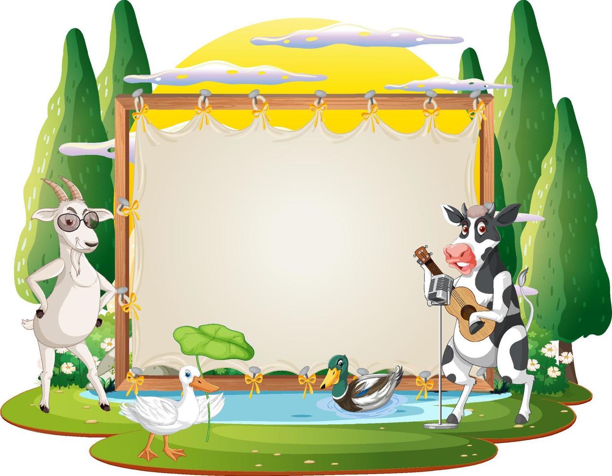 Empty banner template with farm animals vector