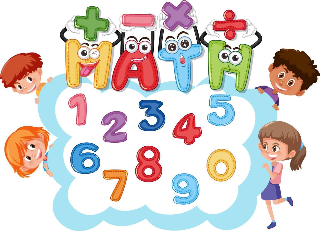 Counting numbers from zero to nine and math symbols vector