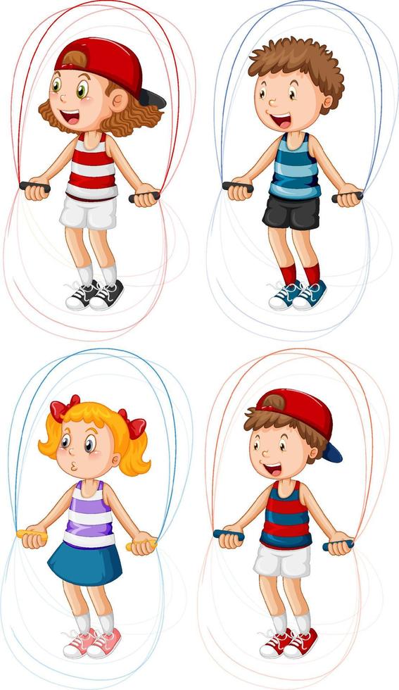 Set of different kids jumping rope vector