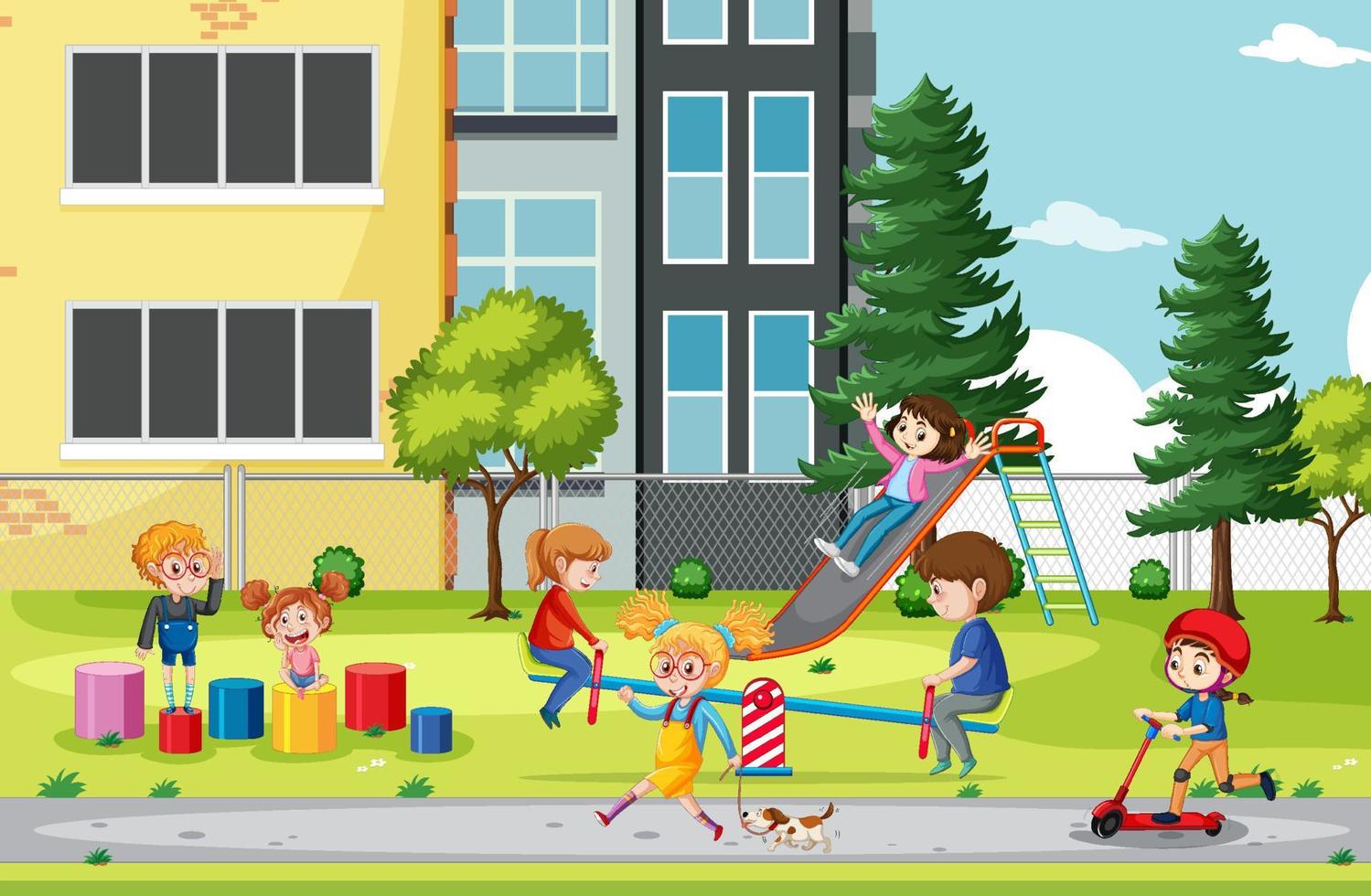 parque al aire libre con niños jugando canicas 7108904 Vector en Vecteezy