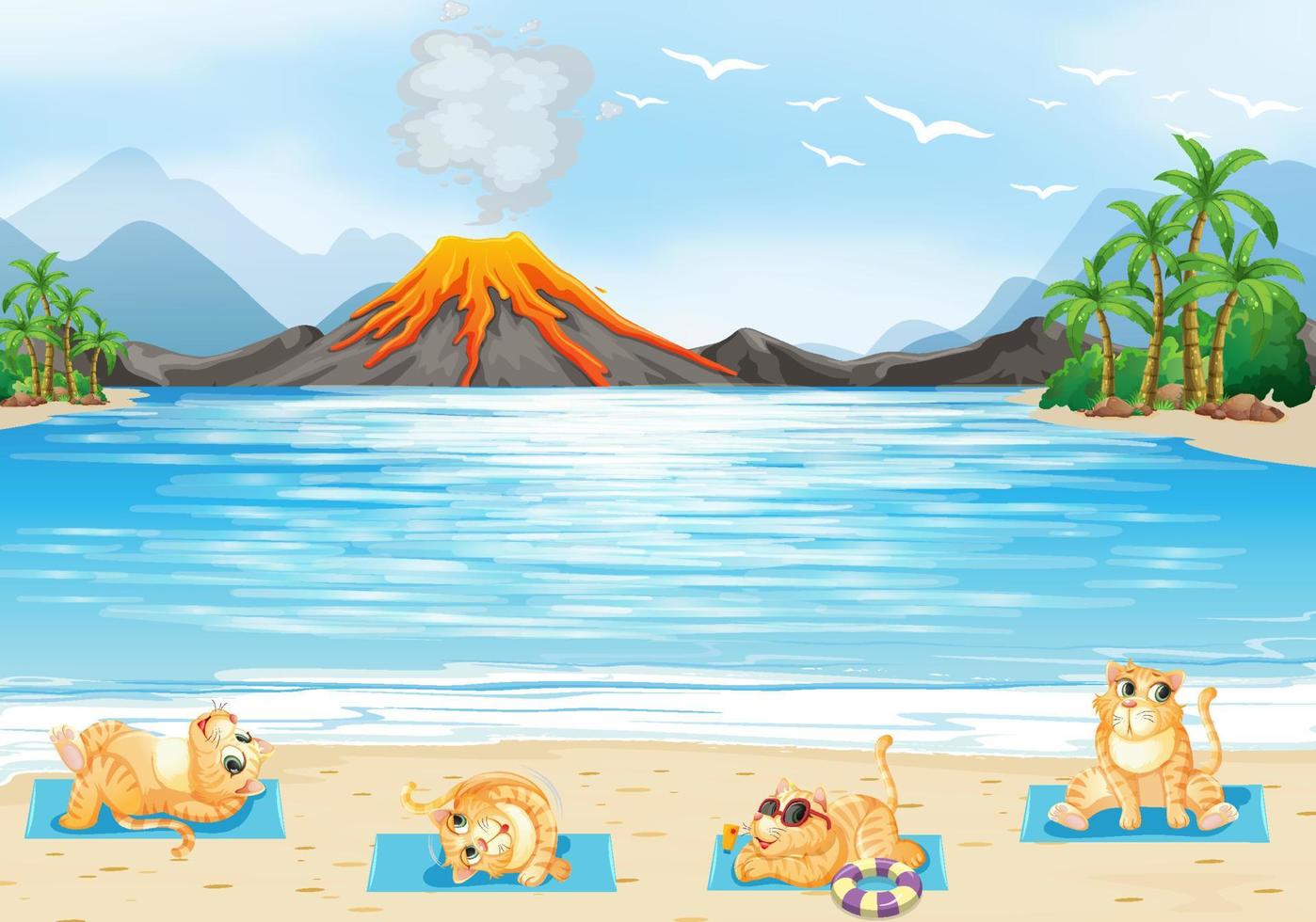 Set of different domestic animals on the beach scene vector