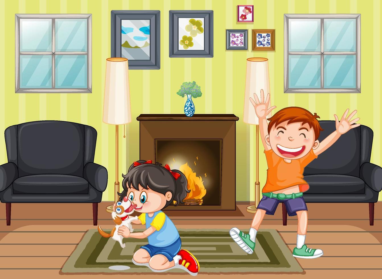 Two kids being happy at home vector