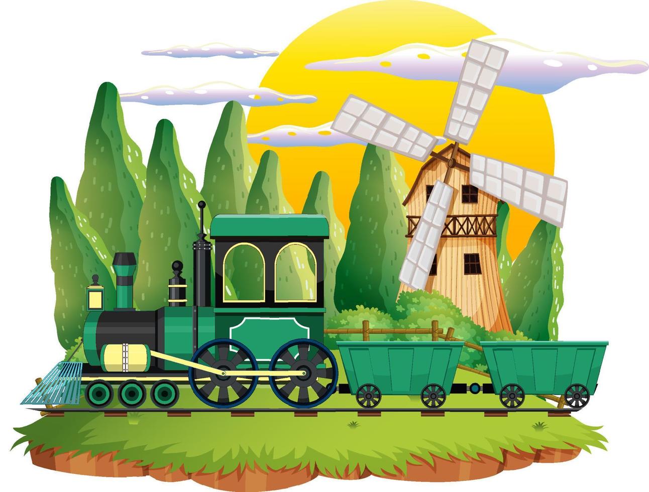 tren con escena de granja natural vector