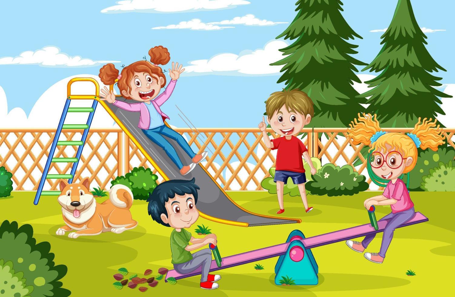 Happy children playing at playground vector