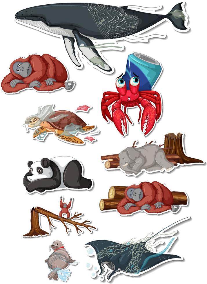 Sticker pack of different sea animals vector