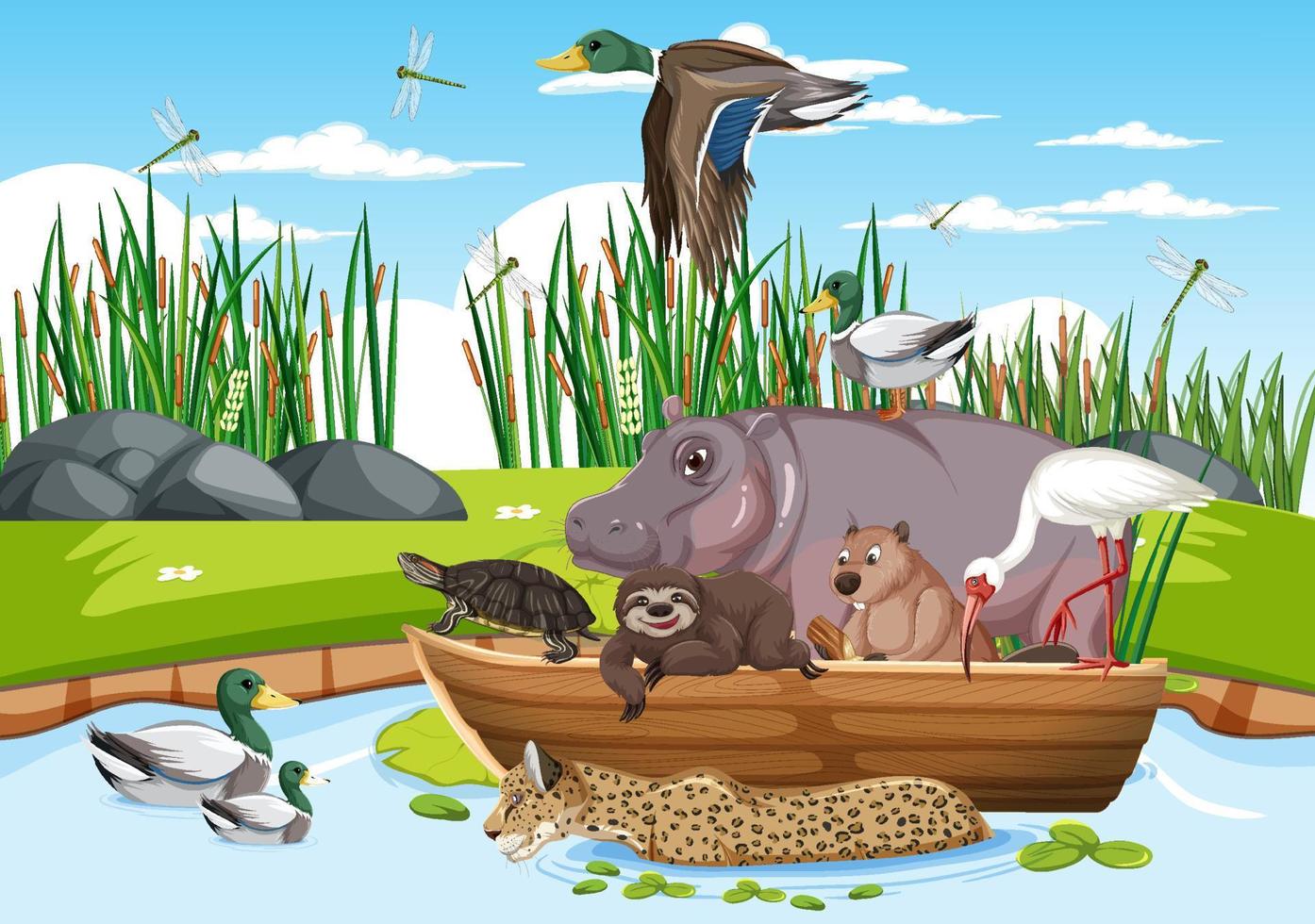 Cartoon wild animals in the forest vector