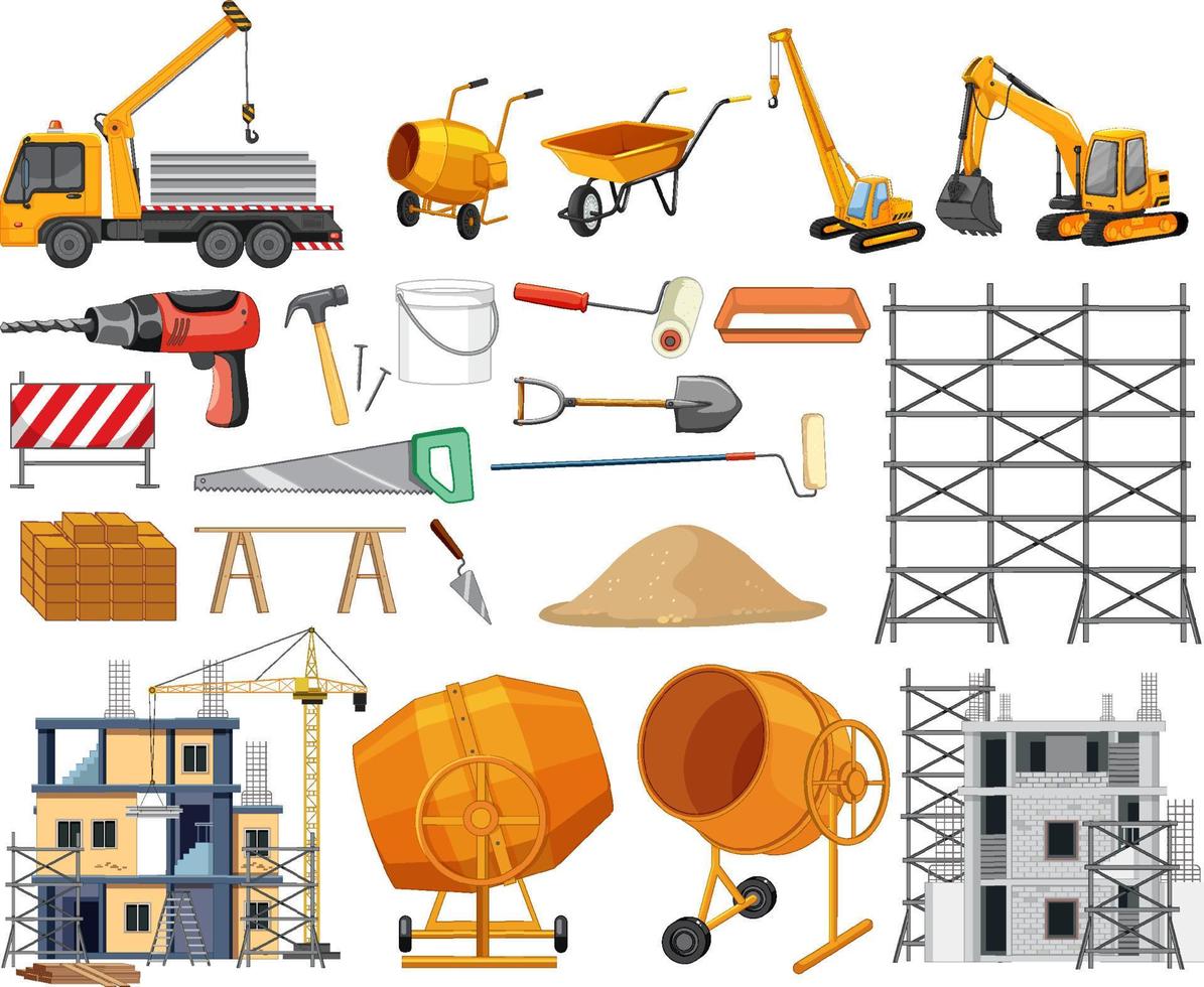 Set of construction site objects vector