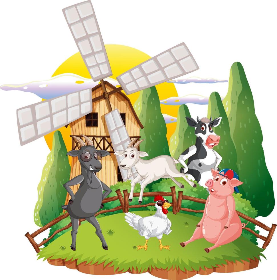 Happy animals in farm cartoon vector