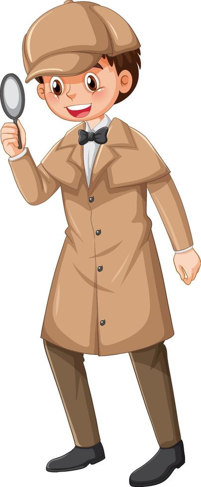 Male detective wearing brown overcoat and hat vector