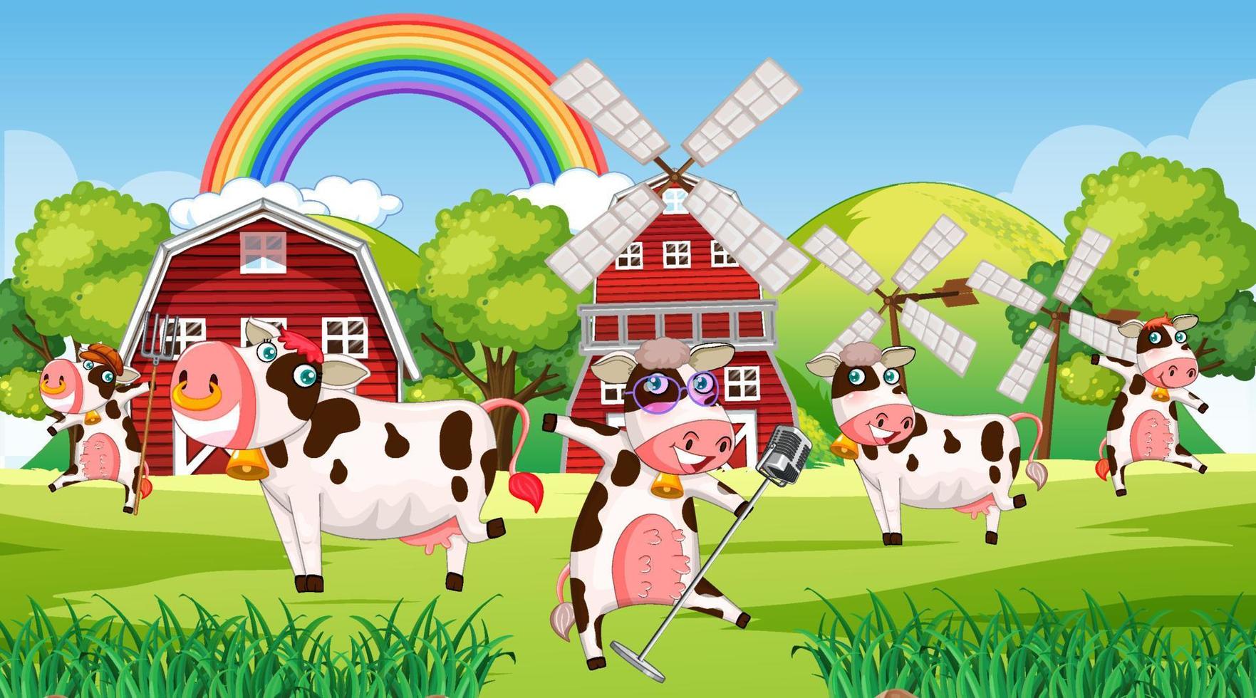 Farm scene with happy cows vector