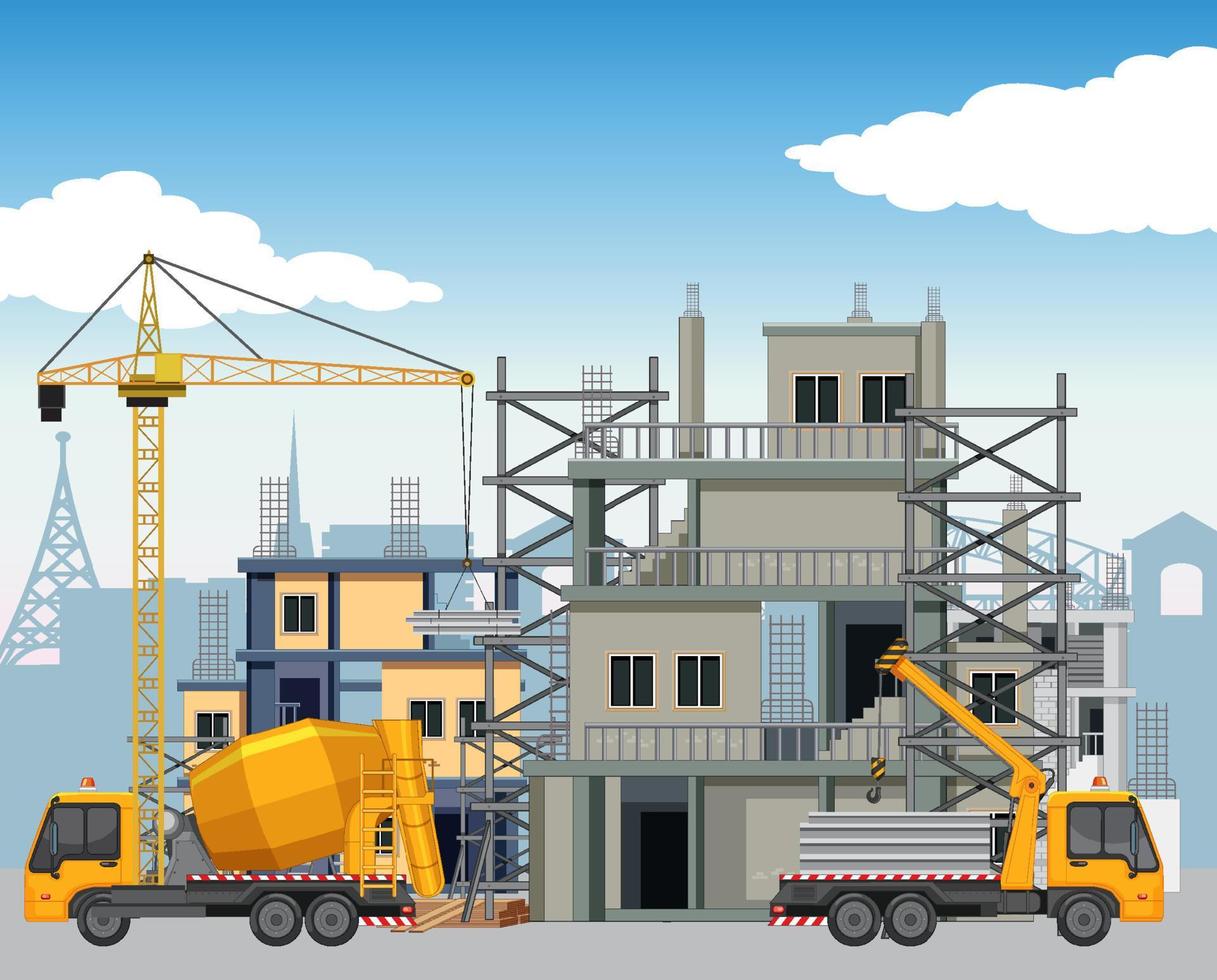 House construction site with workers vector