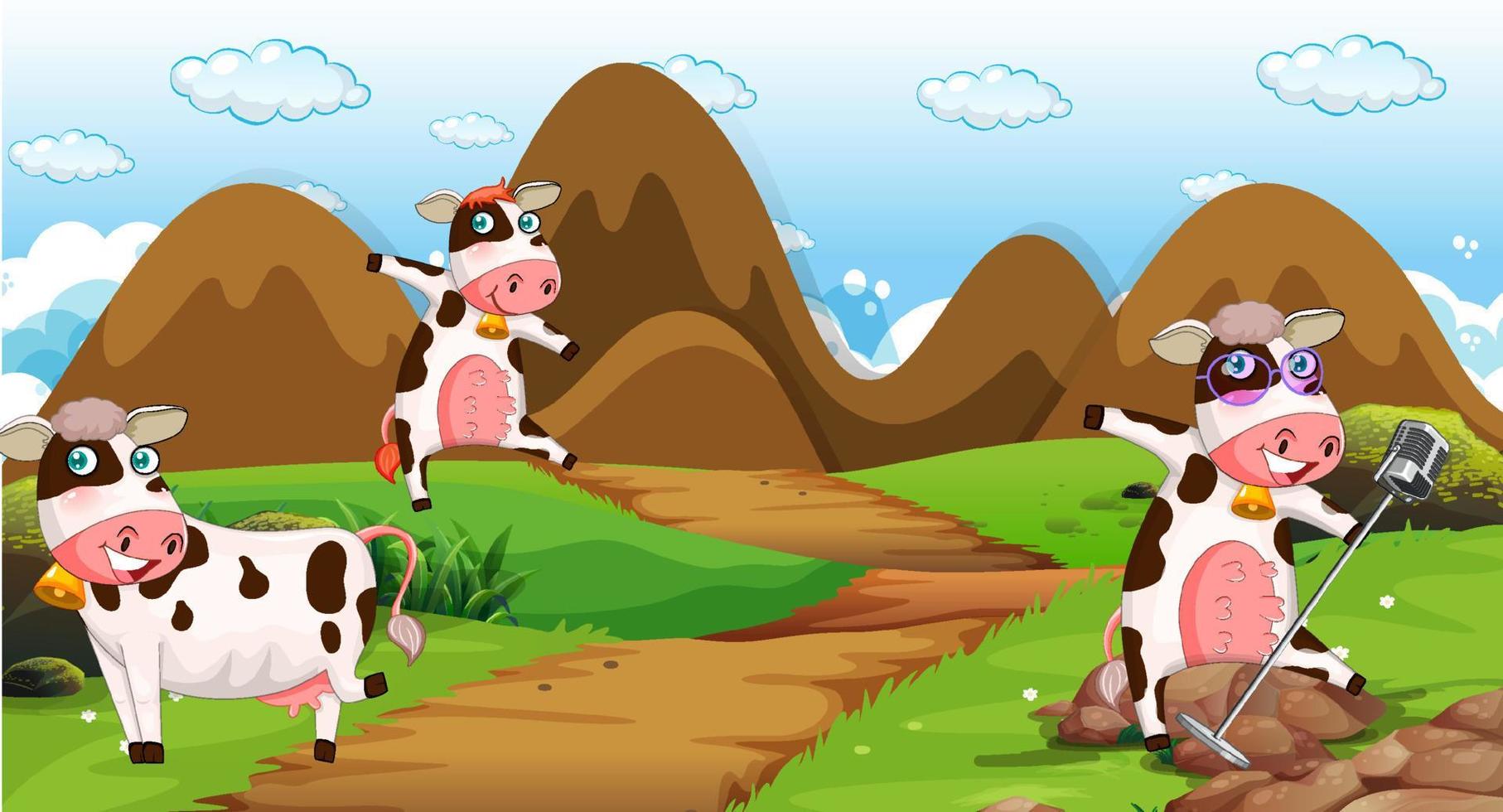 Scene with cows in the park vector