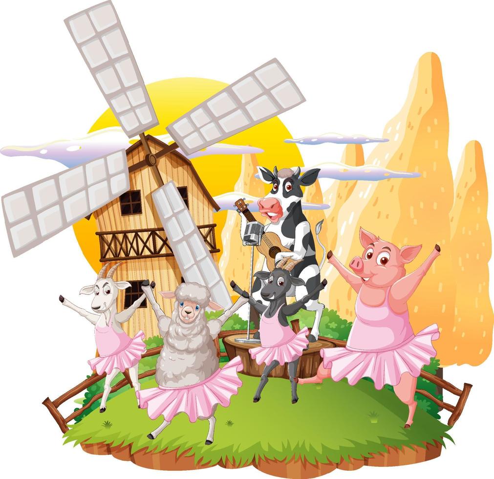 Happy animals in farm cartoon vector
