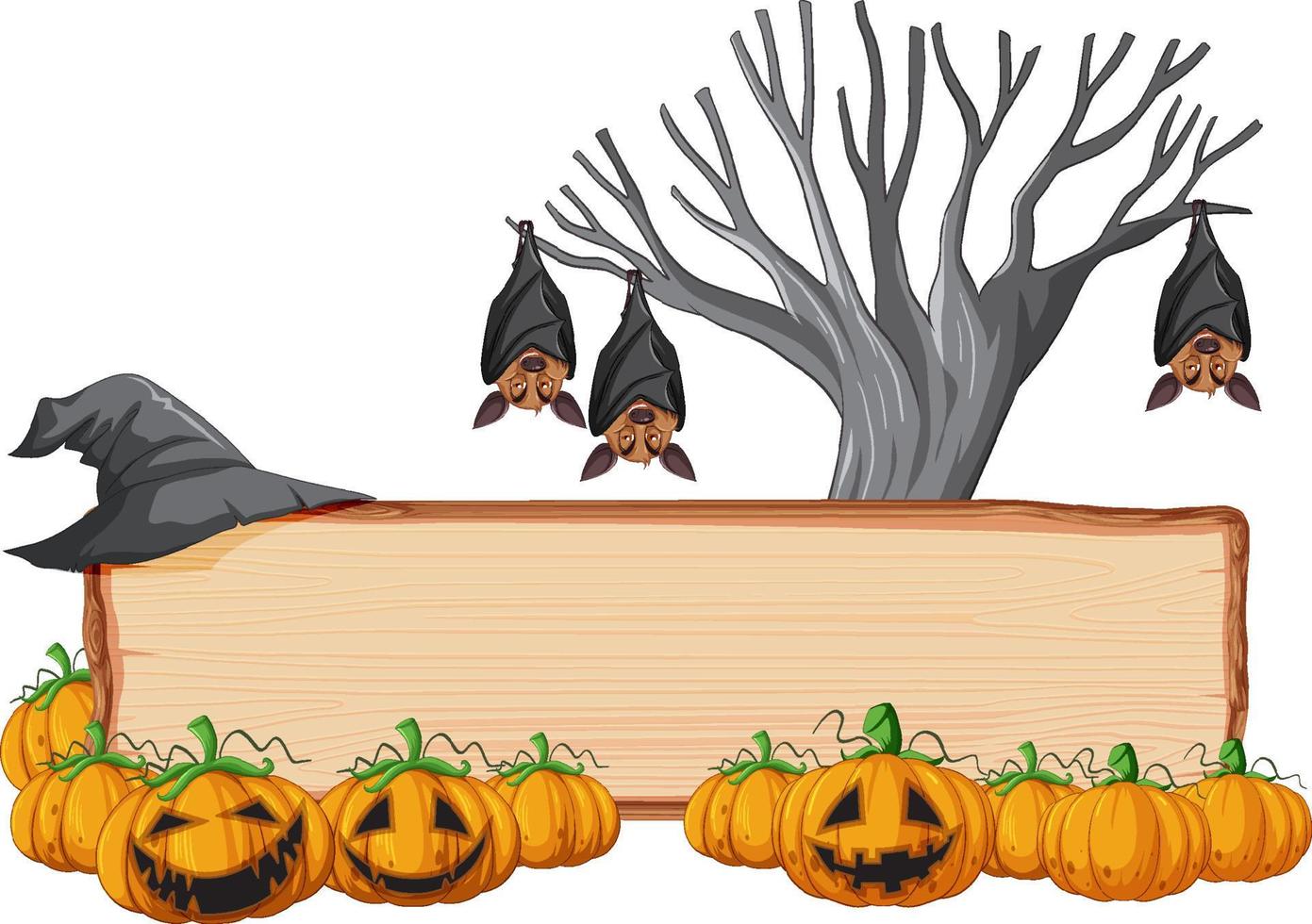 Blank wooden signboard with bat in halloween theme vector