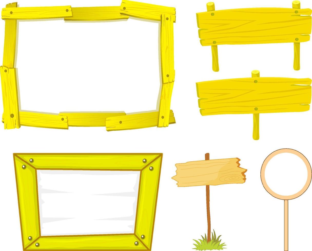 Set of wooden sign banner in yellow colour vector