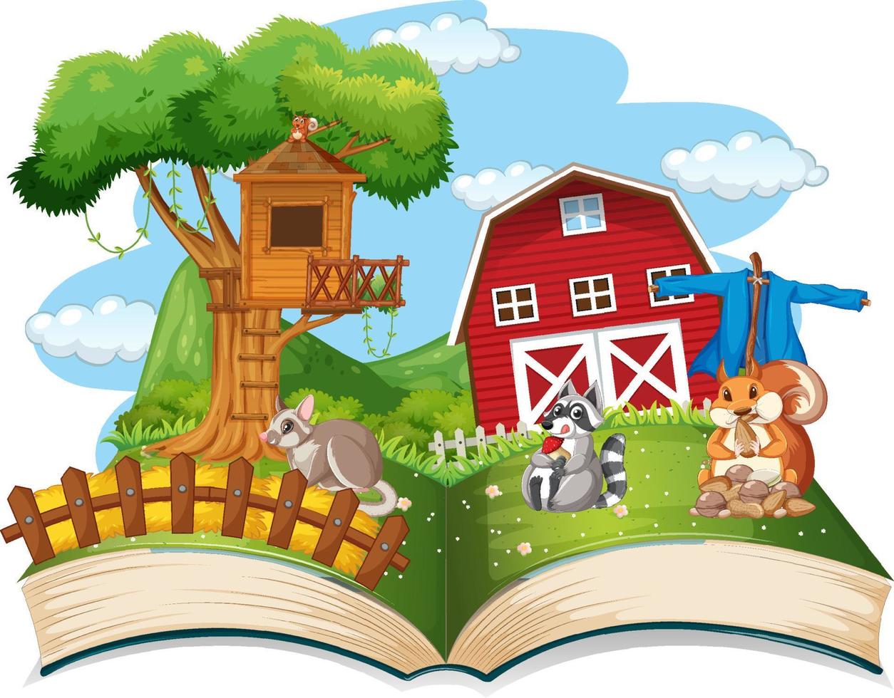 libro de fantasía abierto con lindos animales vector