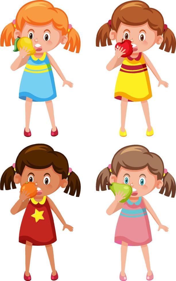 niños con diferentes frutas vector