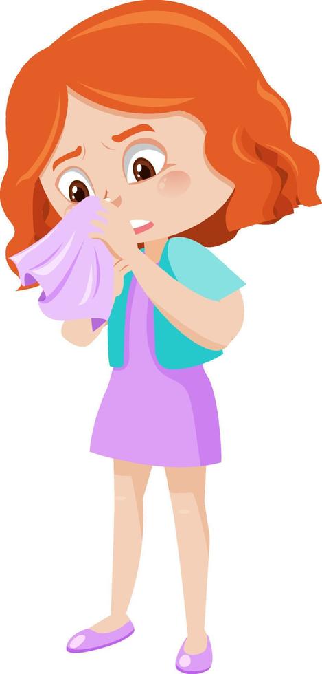Girl having a cold on white background vector