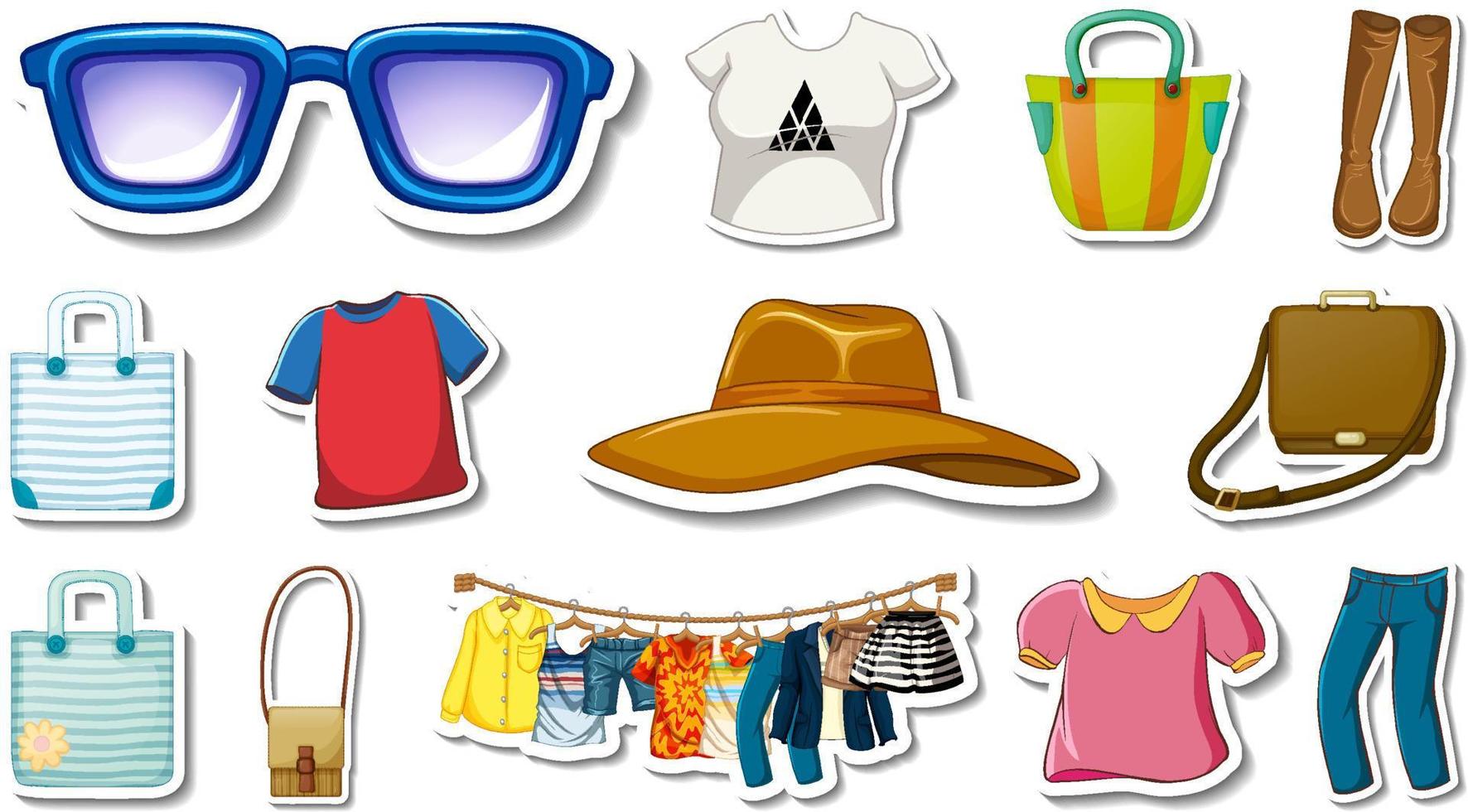 Sticker set of clothes and accessories vector