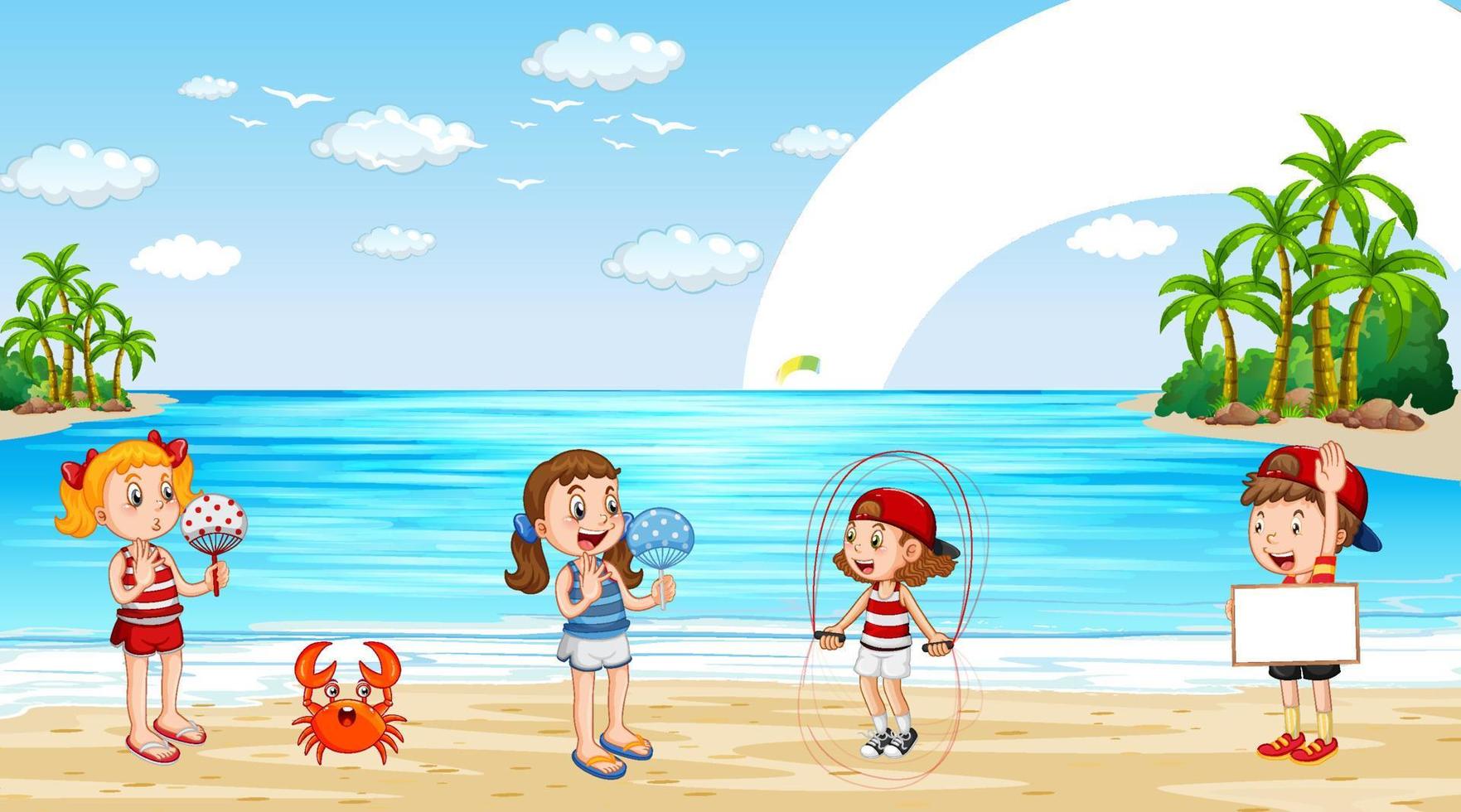 Children playing on the beach vector