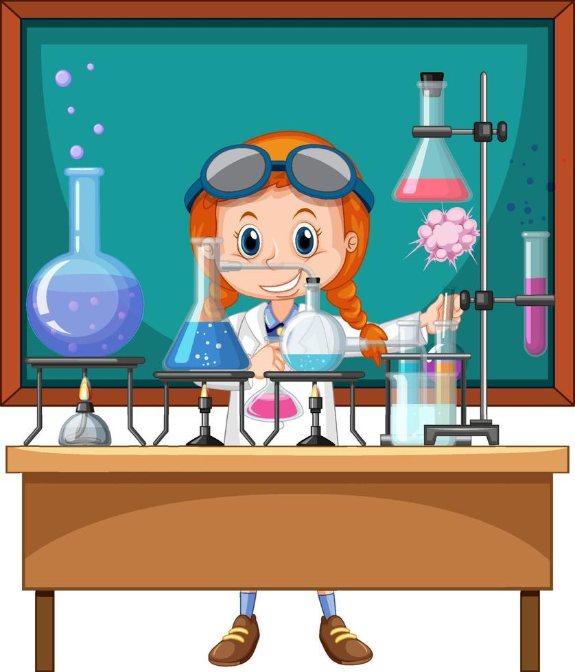 Classroom scene with scientist doing experiment vector