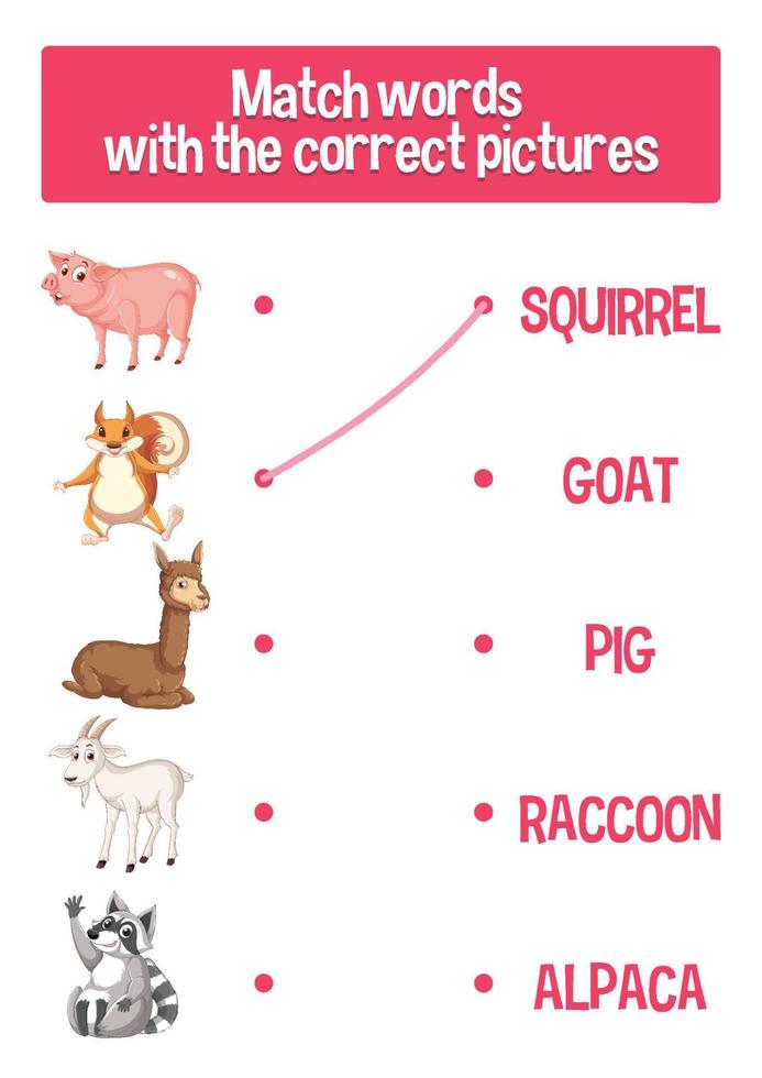 Worksheet design for matching words vector