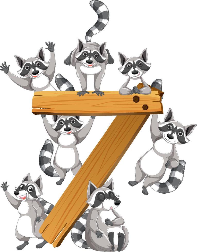 Seven raccoons attached to number seven vector