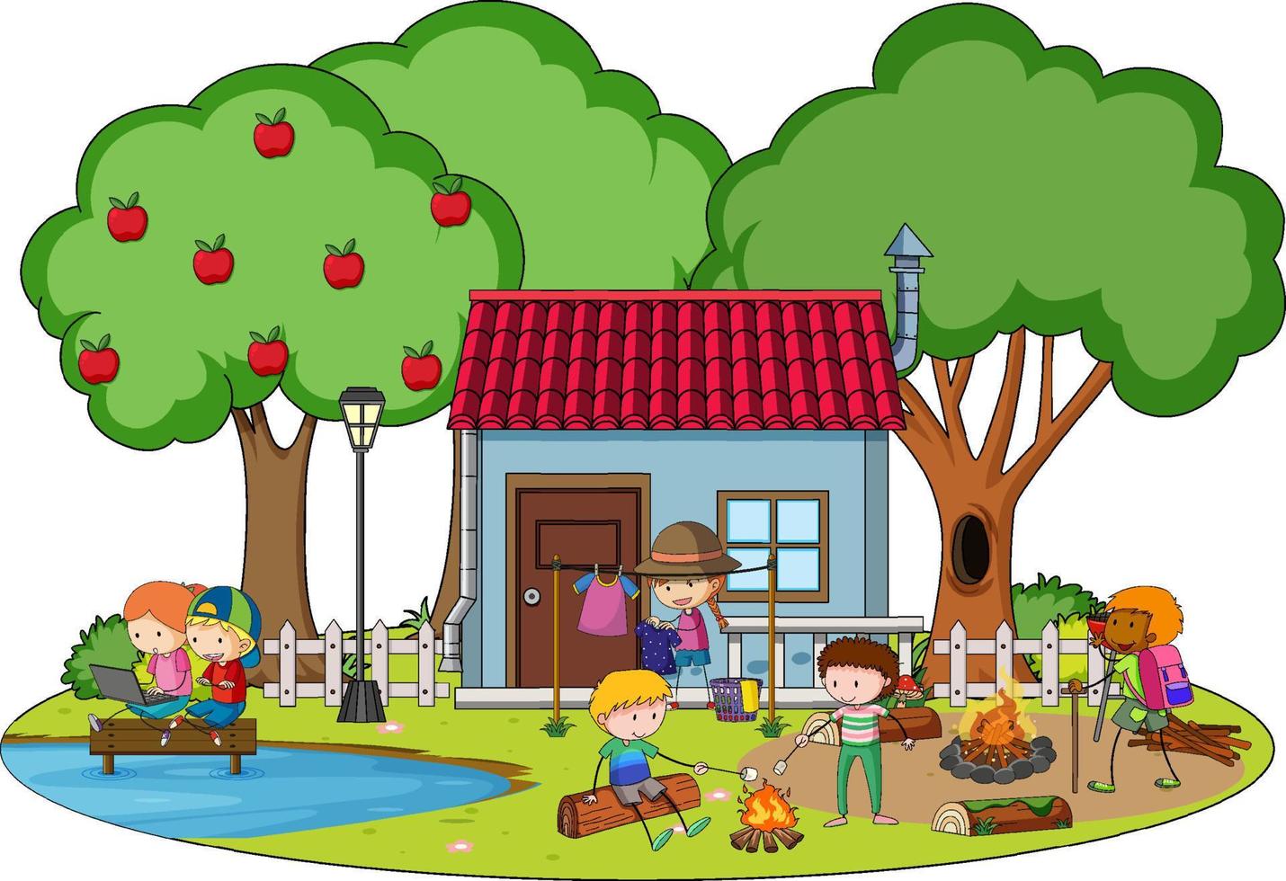 Many children playing in the garden vector