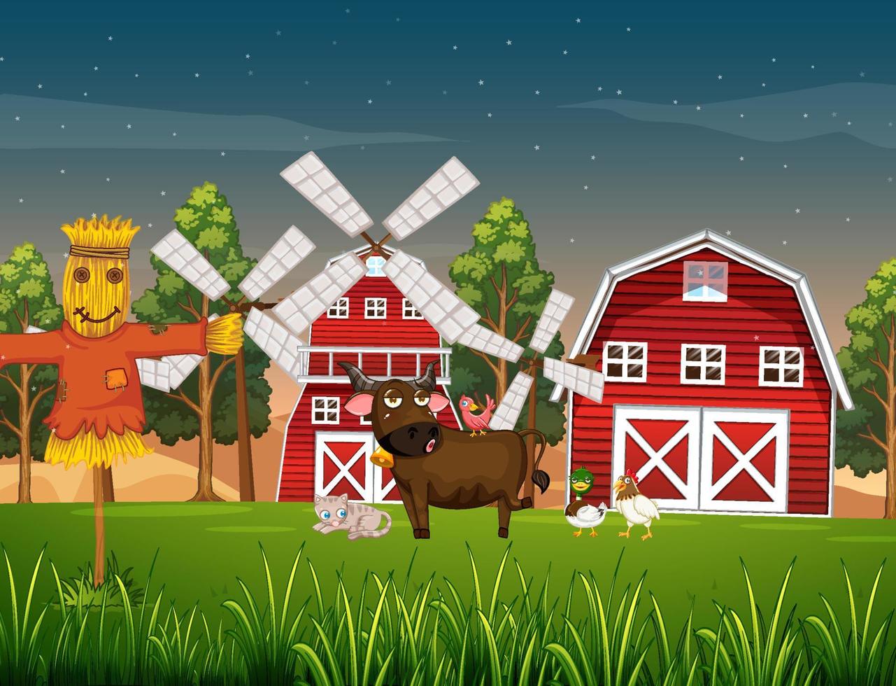 Animals in farm landscape vector