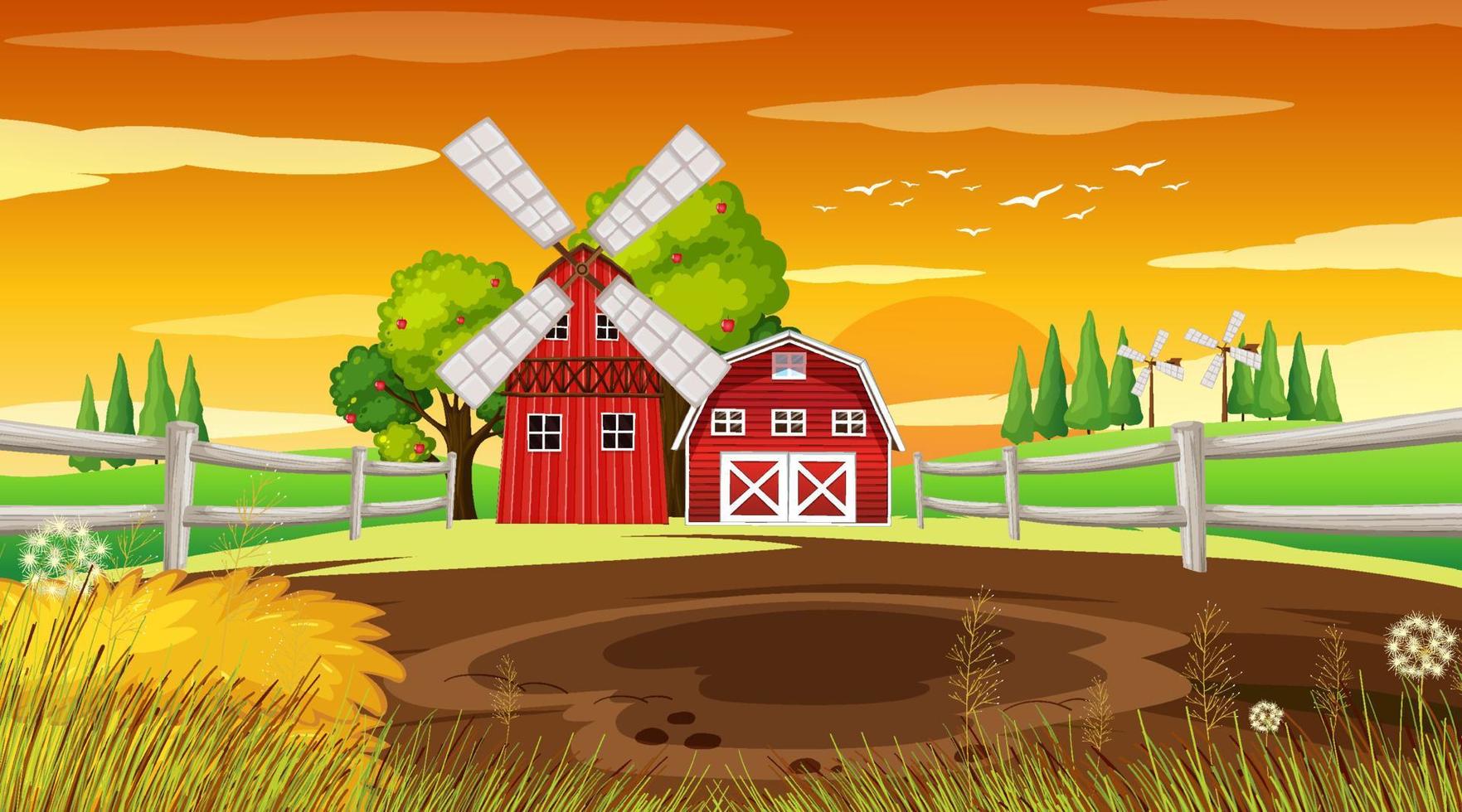 Farm background with barn and windmill vector