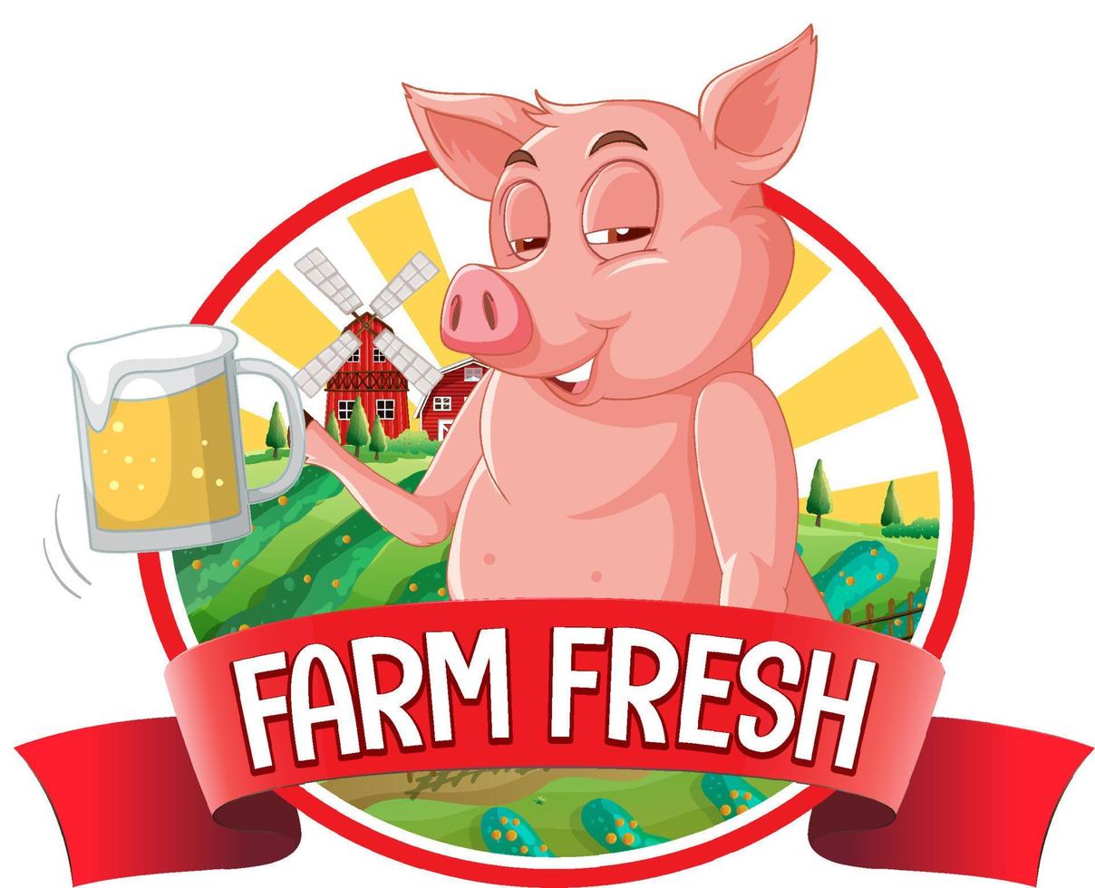 logotipo fresco de granja de cerdos para productos de cerdo vector