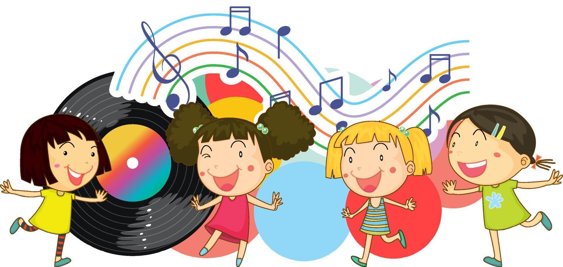 Happy children dancing with music notes on white background vector