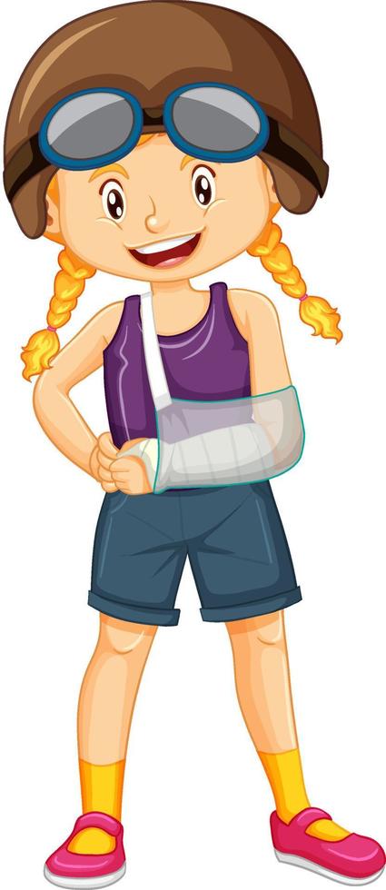 A girl broken arm on white background vector