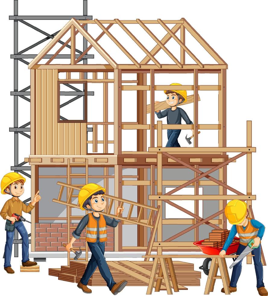 Isolated construction site with workers vector
