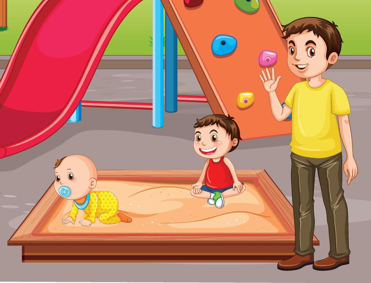 Kids in sandpit at the playground vector