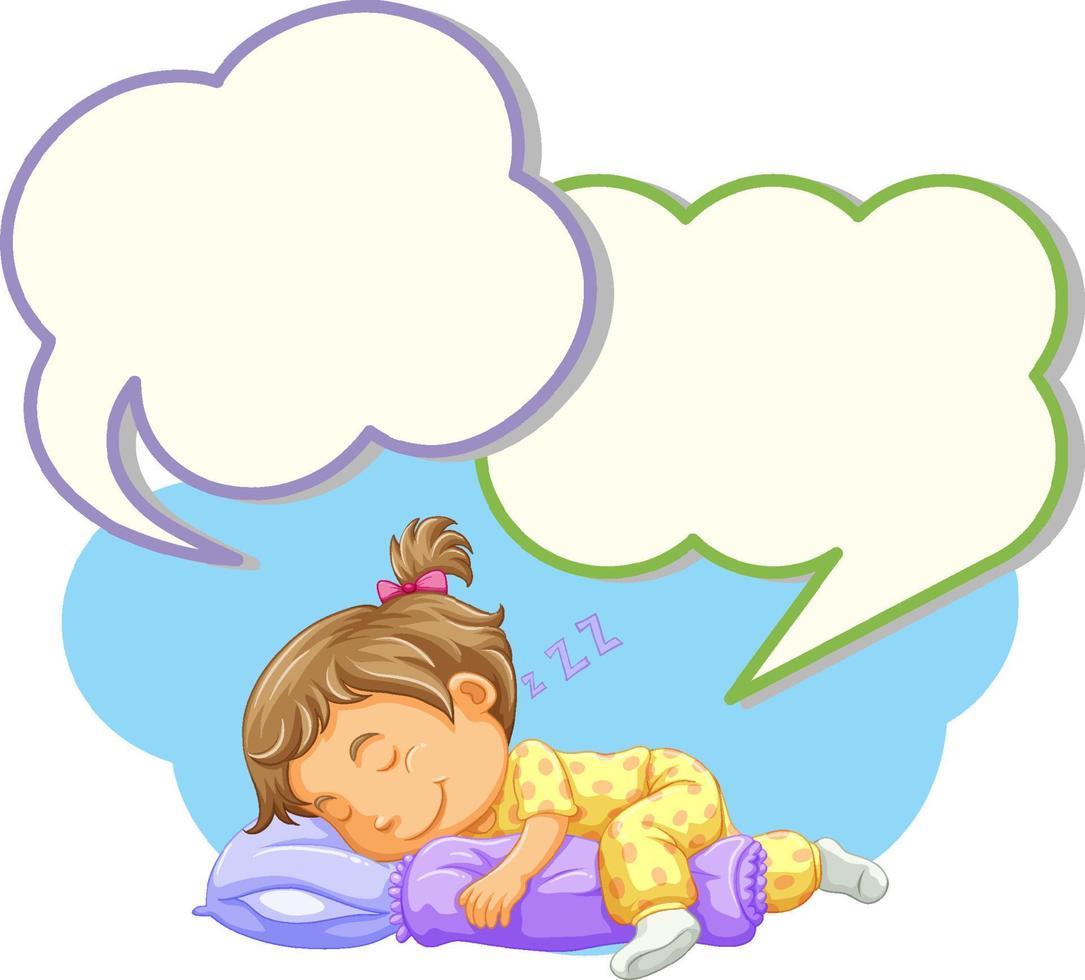 Speech bubble template with girl sleeping vector