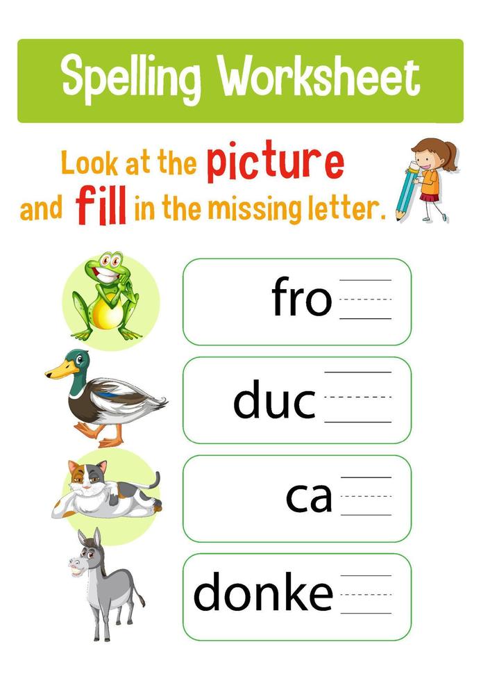 Worksheet design for spelling words vector